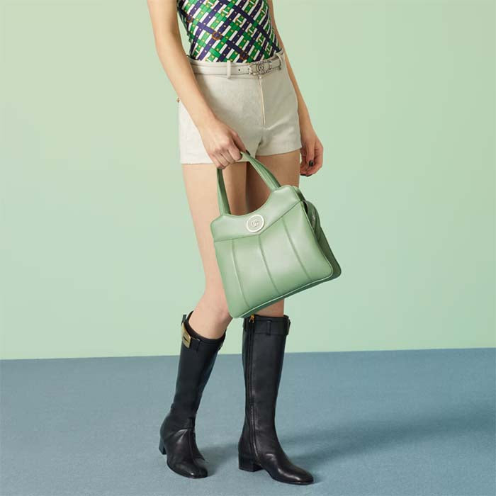 Gucci Women Petite GG Small Tote Bag Light Green Leather Double G