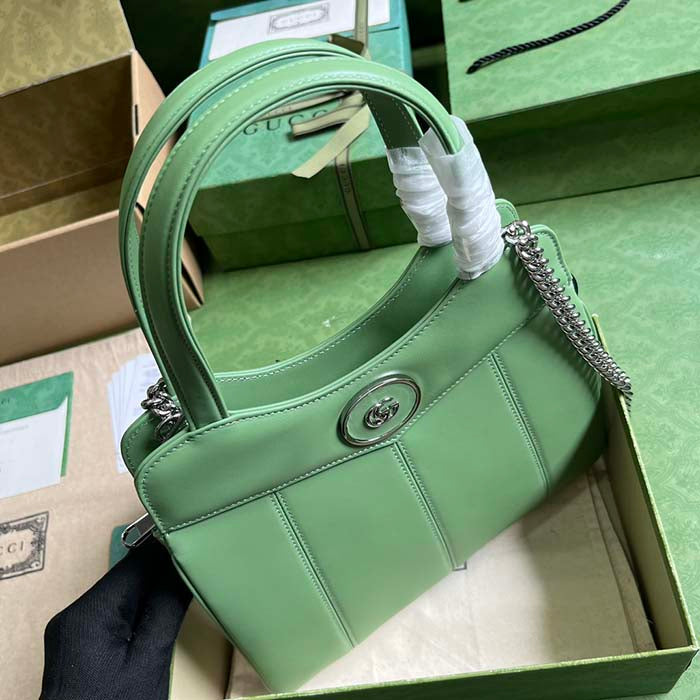 Gucci Women Petite GG Small Tote Bag Light Green Leather Double G