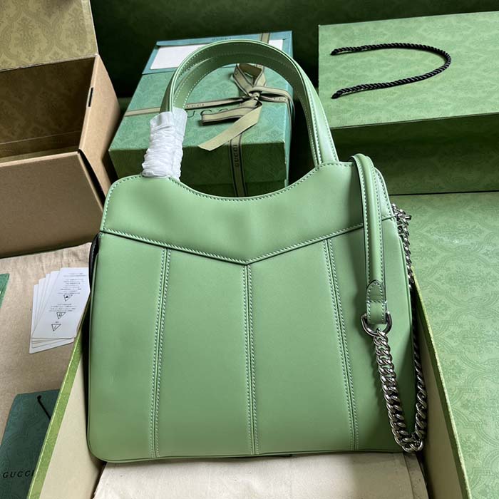 Gucci Women Petite GG Small Tote Bag Light Green Leather Double G