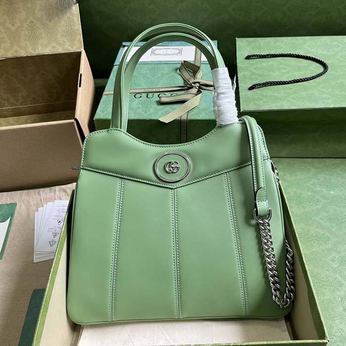 Gucci Women Petite GG Small Tote Bag Light Green Leather Double G