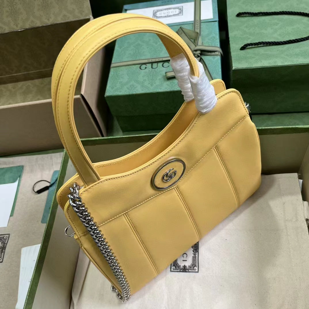 Gucci Women Petite GG Small Tote Bag Yellow Leather Double G