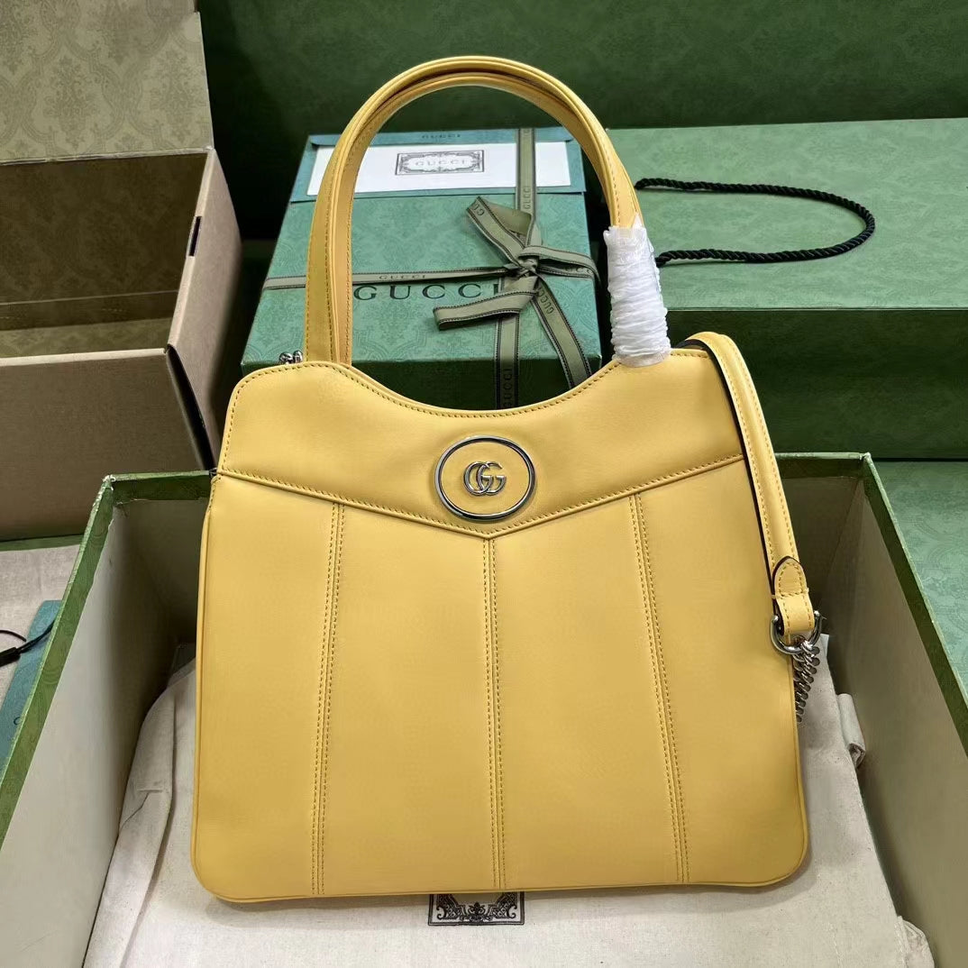 Gucci Women Petite GG Small Tote Bag Yellow Leather Double G