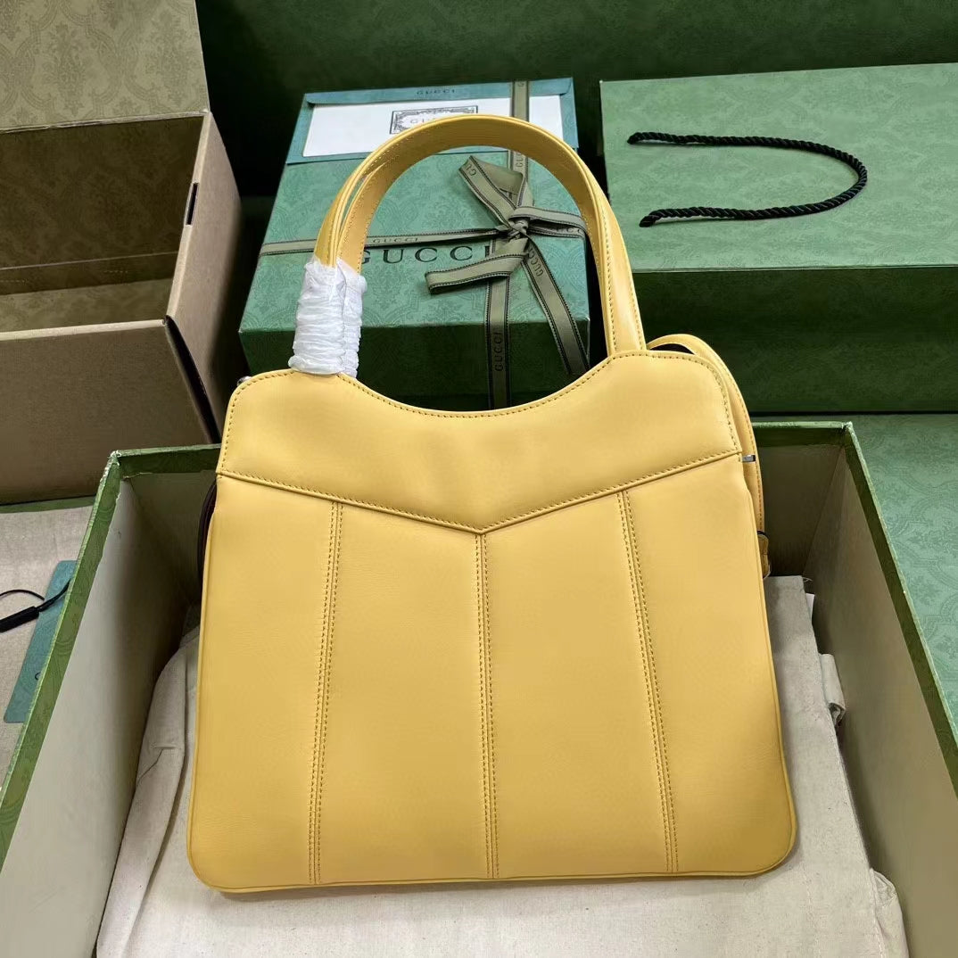 Gucci Women Petite GG Small Tote Bag Yellow Leather Double G