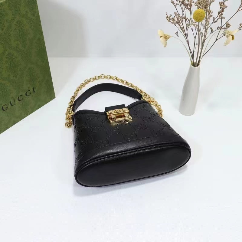 Gucci Women Small GG Shoulder Bag Black Debossed GG Leather