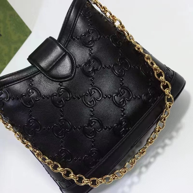 Gucci Women Small GG Shoulder Bag Black Debossed GG Leather