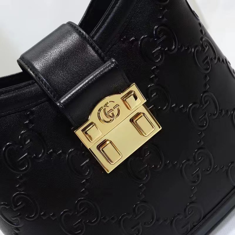 Gucci Women Small GG Shoulder Bag Black Debossed GG Leather