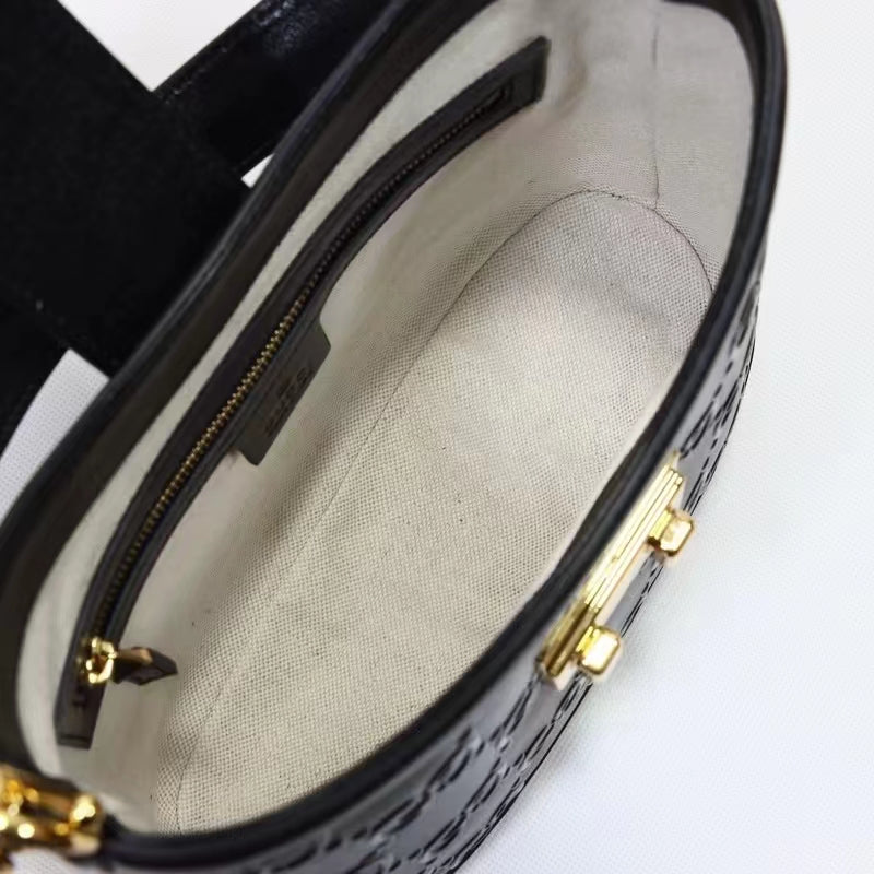 Gucci Women Small GG Shoulder Bag Black Debossed GG Leather