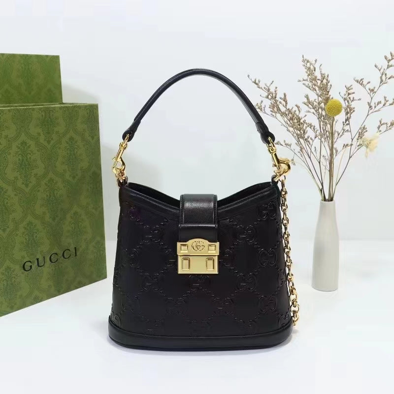 Gucci Women Small GG Shoulder Bag Black Debossed GG Leather