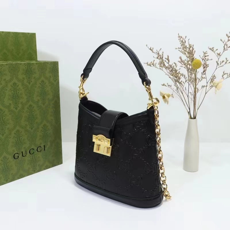 Gucci Women Small GG Shoulder Bag Black Debossed GG Leather