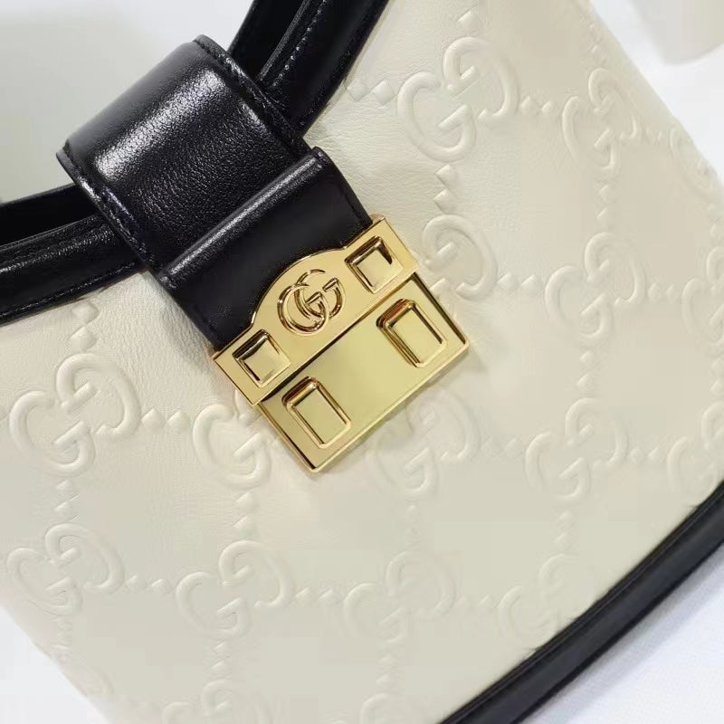 Gucci Women Small GG Shoulder Bag White Debossed GG Leather