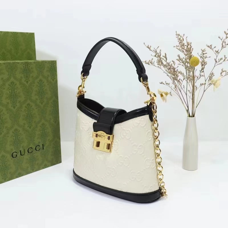 Gucci Women Small GG Shoulder Bag White Debossed GG Leather