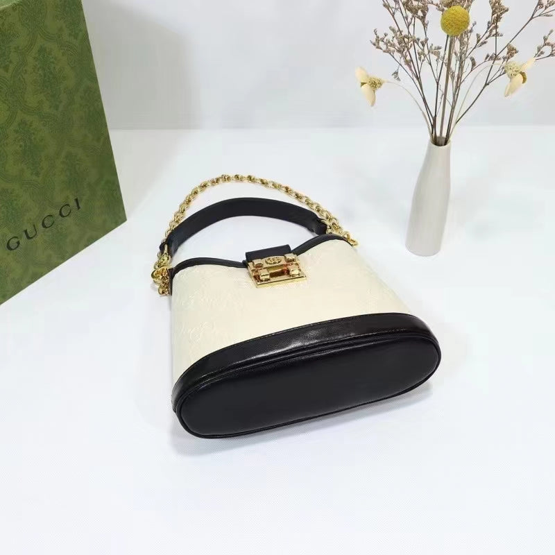 Gucci Women Small GG Shoulder Bag White Debossed GG Leather