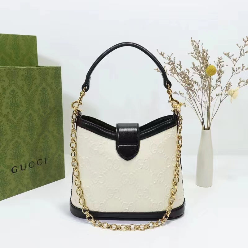 Gucci Women Small GG Shoulder Bag White Debossed GG Leather