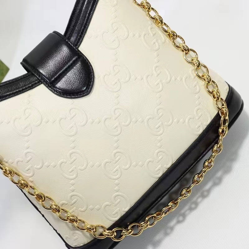 Gucci Women Small GG Shoulder Bag White Debossed GG Leather