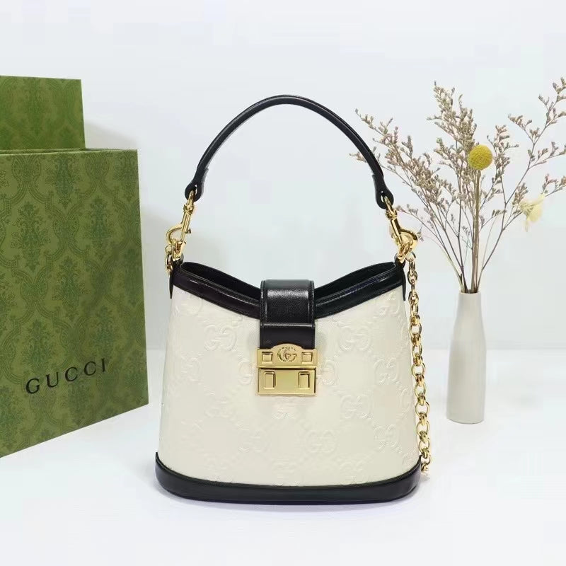 Gucci Women Small GG Shoulder Bag White Debossed GG Leather