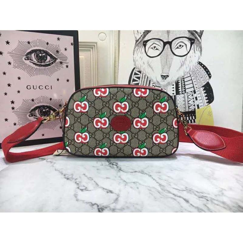 Gucci Women Small Shoulder Bag GG Apple Print Supreme Canvas