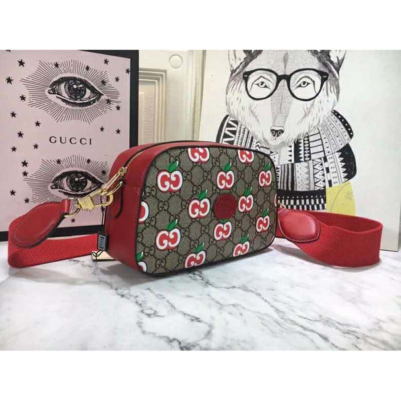 Gucci Women Small Shoulder Bag GG Apple Print Supreme Canvas