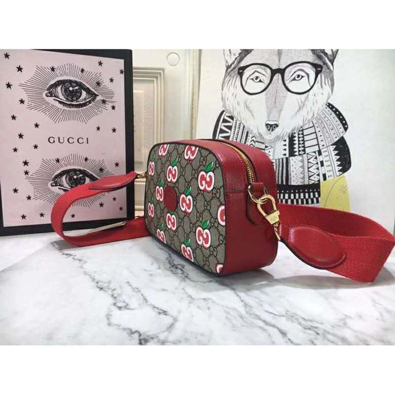 Gucci Women Small Shoulder Bag GG Apple Print Supreme Canvas