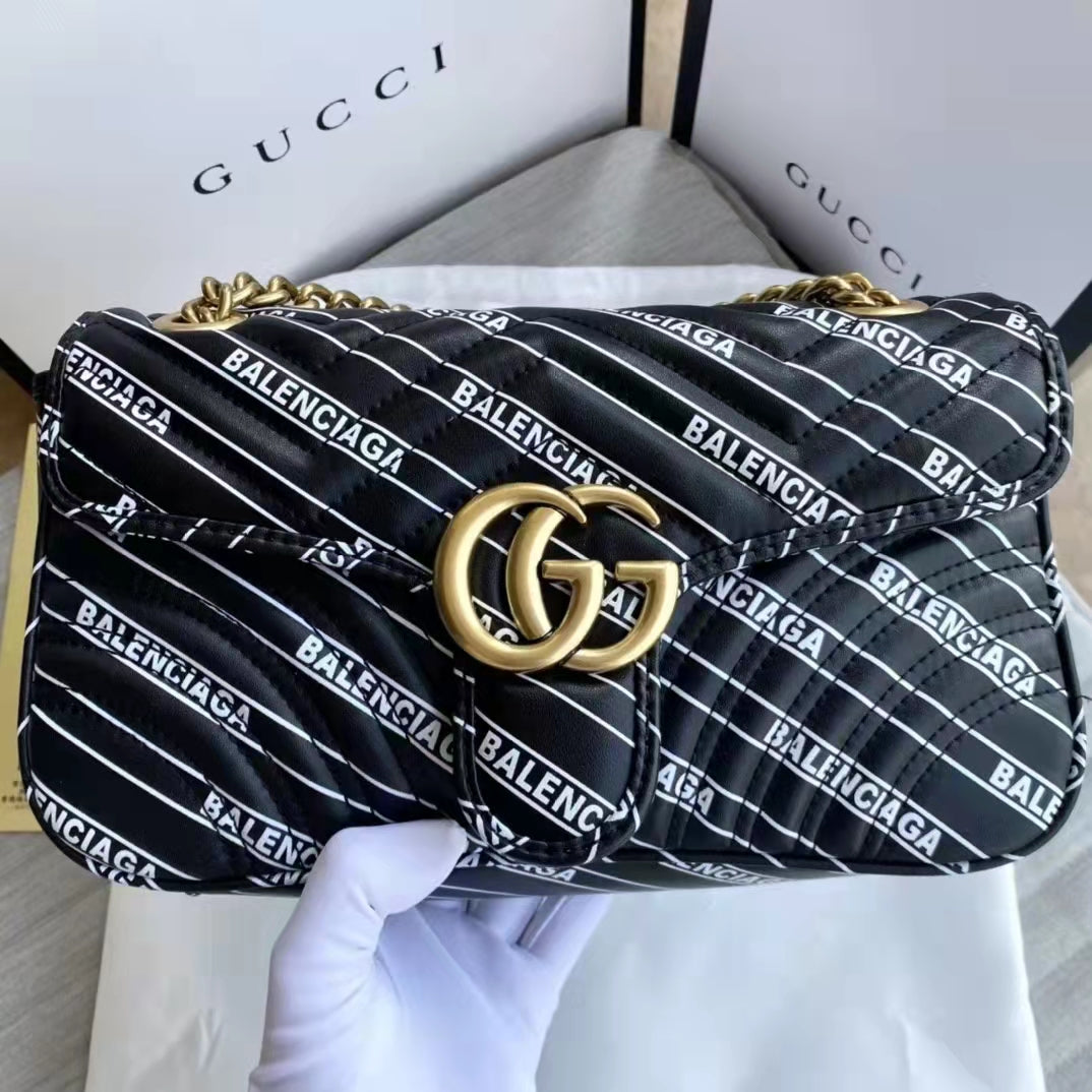 Gucci Women The Hacker Project Small GG Marmont Bag Balenciaga Black Leather