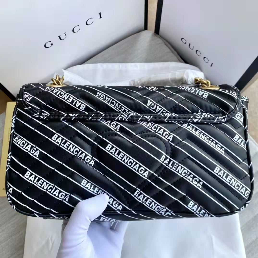 Gucci Women The Hacker Project Small GG Marmont Bag Balenciaga Black Leather