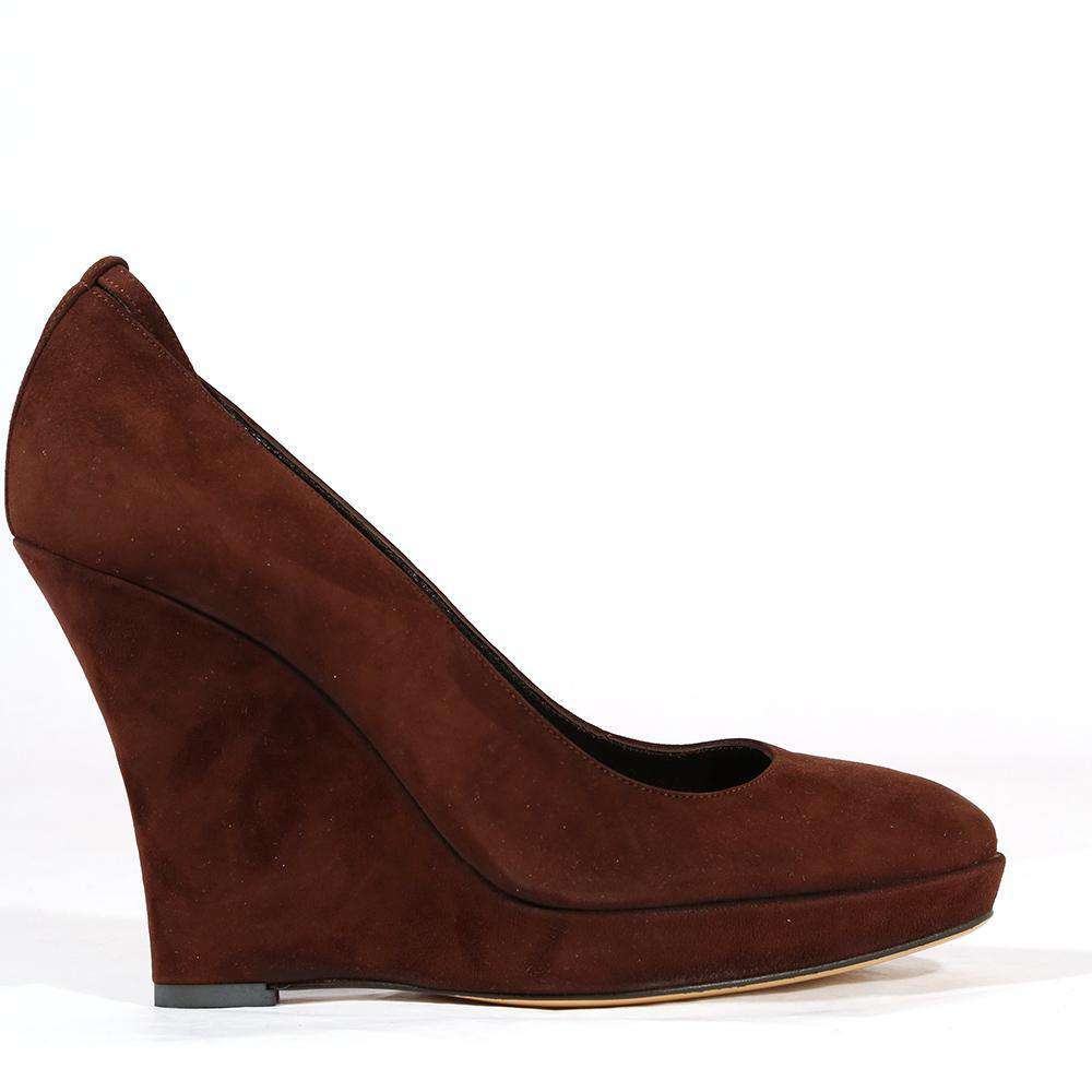 Gucci Women's Designer Shoes Brown Suede Wedge Heel 163342 (GGW1548)