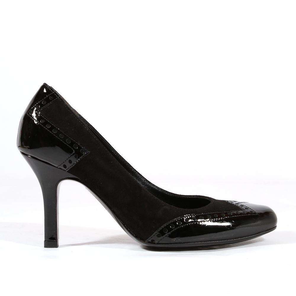 Gucci Women's Designer Shoes "Eva" Suede and Patent Leather Black Pumps