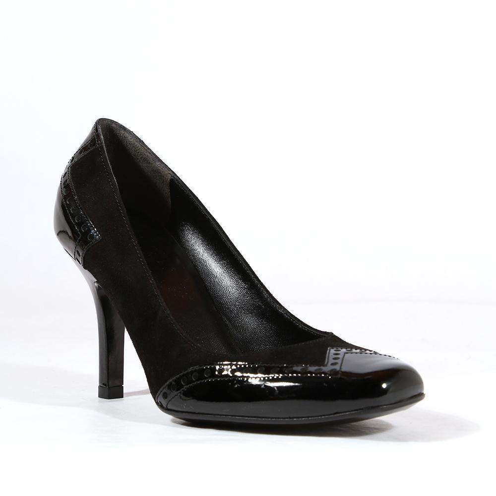 Gucci Women's Designer Shoes "Eva" Suede and Patent Leather Black Pumps