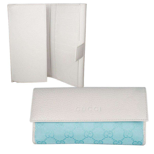 Gucci Women's Wallet Large GG Logo Fabric & Leather White & Blue 143389