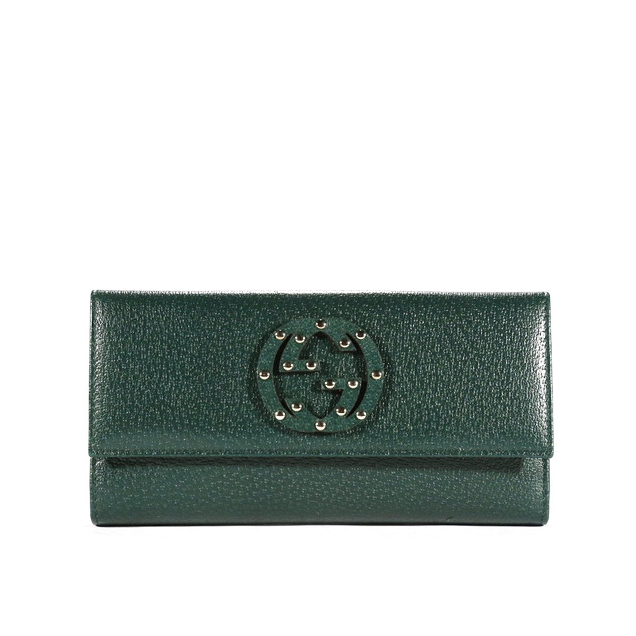 Gucci Women's Wallet Leather Large Check Book Forest Green 231843