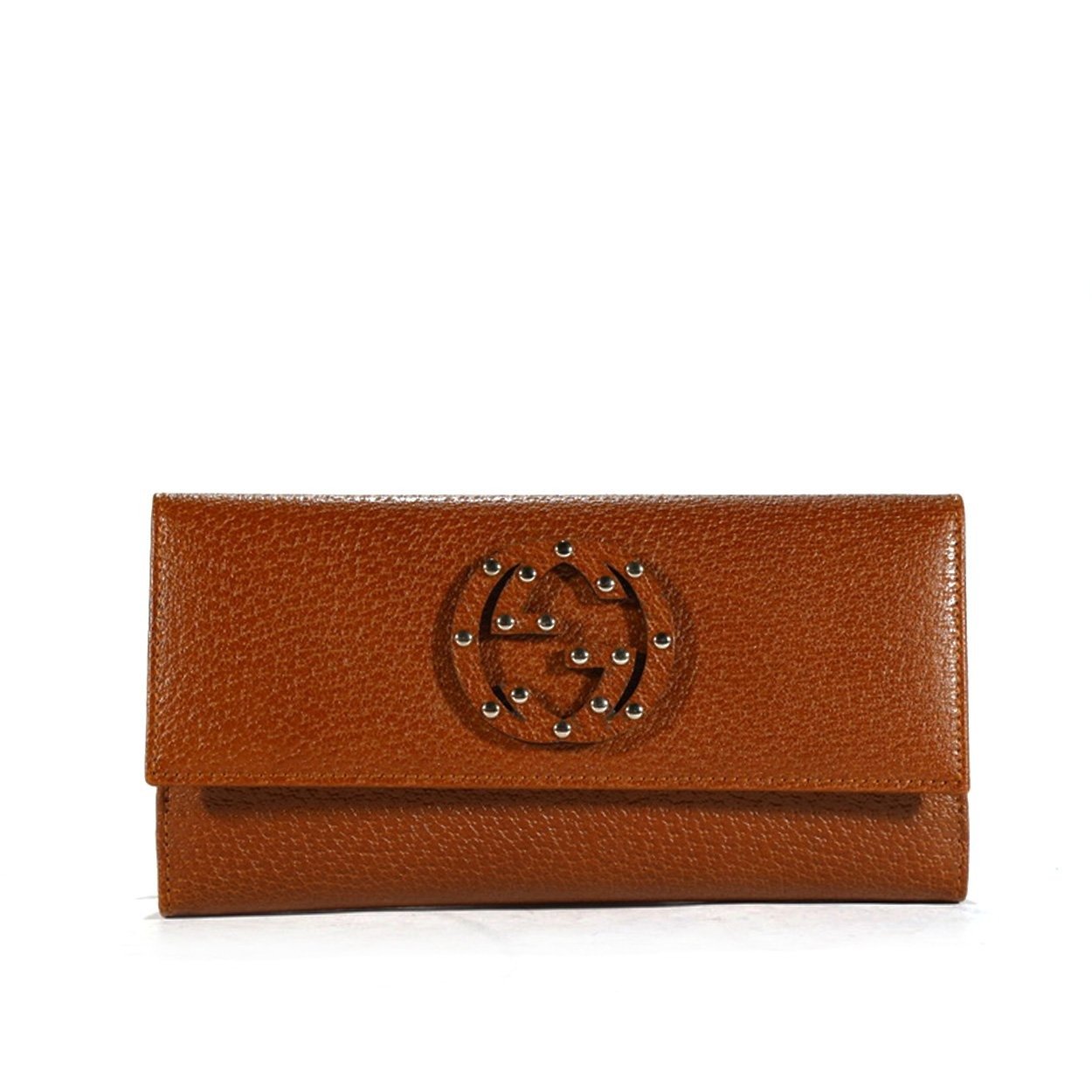 Gucci Women's Wallet Leather Large Check Book Style Brown 231843