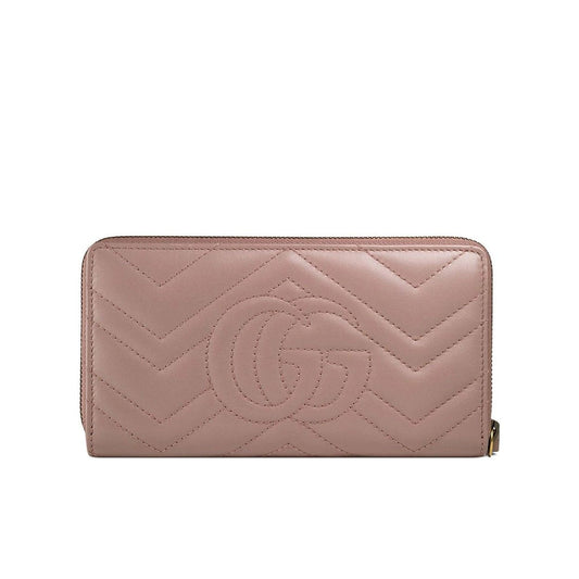 Gucci Women's Wallet Marmort Pink Calf-Skin Leather Quilted Wallet 443123