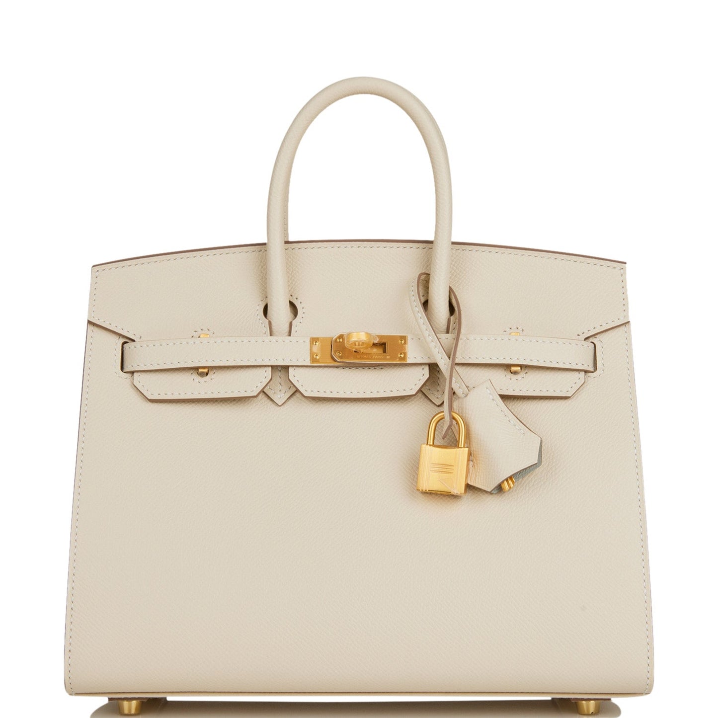 Hermes Special Order (HSS) Birkin Sellier 25 Craie and Gris Perle Epsom Brushed Gold Hardware