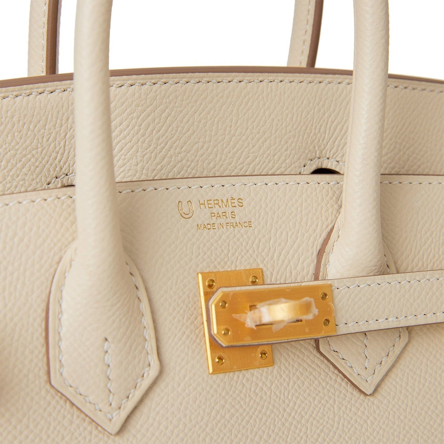 Hermes Special Order (HSS) Birkin Sellier 25 Craie and Gris Perle Epsom Brushed Gold Hardware