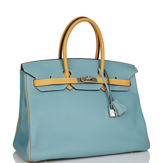 Hermes Special Order (HSS) Birkin 35 Ciel and Sable Clemence Palladium Hardware