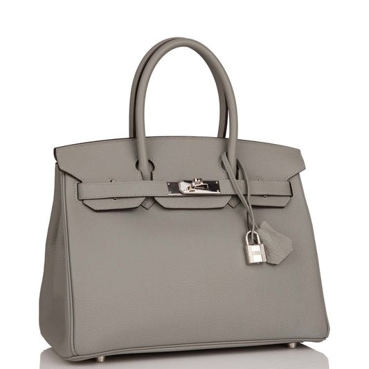 Pre-owned Hermes Birkin 30 Gris Mouette Togo Palladium Hardware