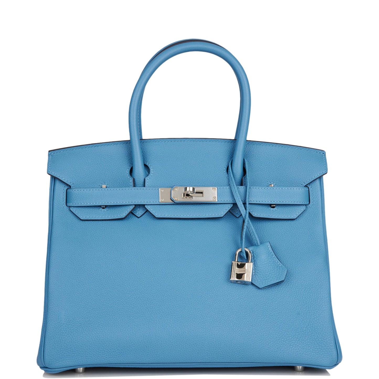 Pre-owned Hermes Birkin 30 Bleu Azur Togo Palladium Hardware