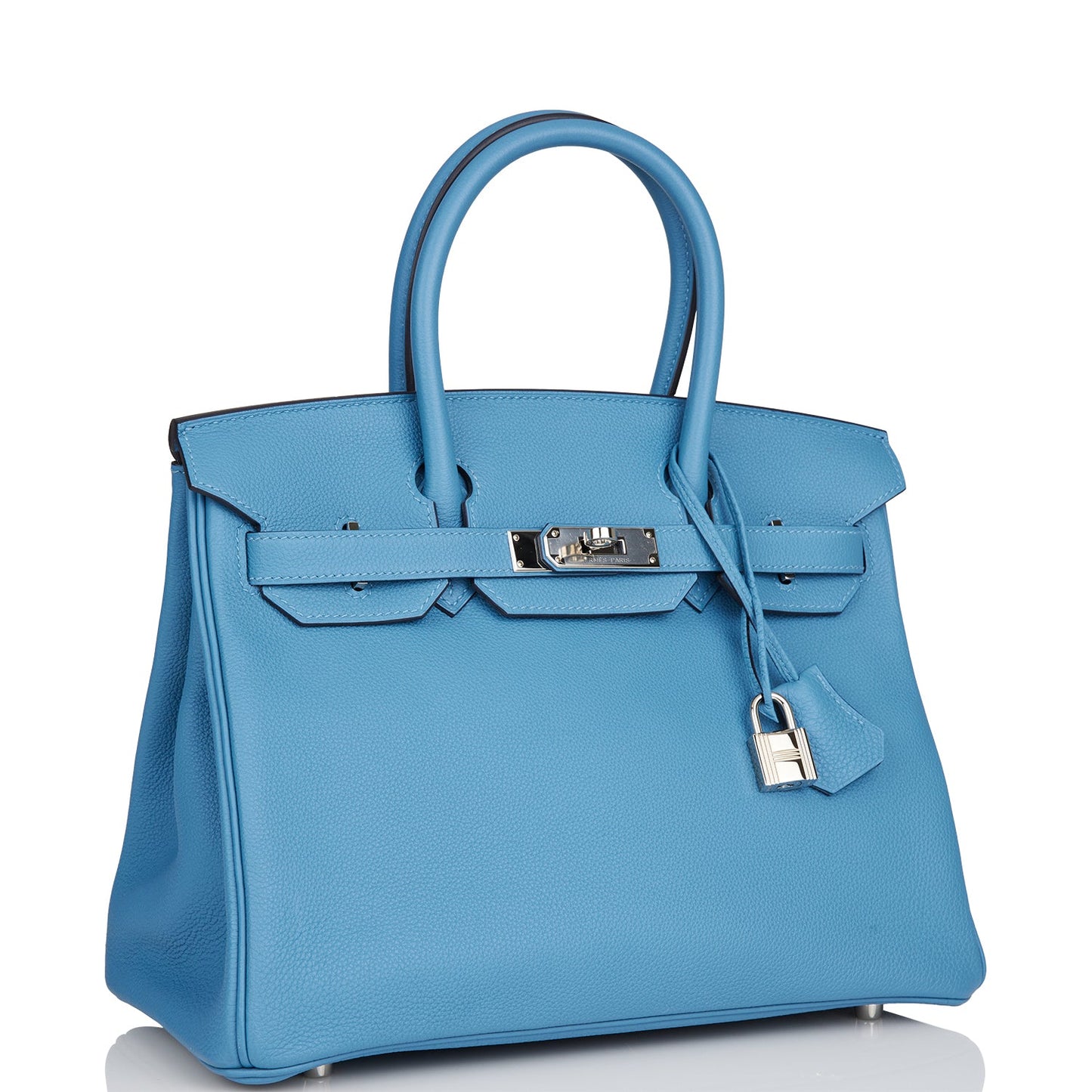 Pre-owned Hermes Birkin 30 Bleu Azur Togo Palladium Hardware