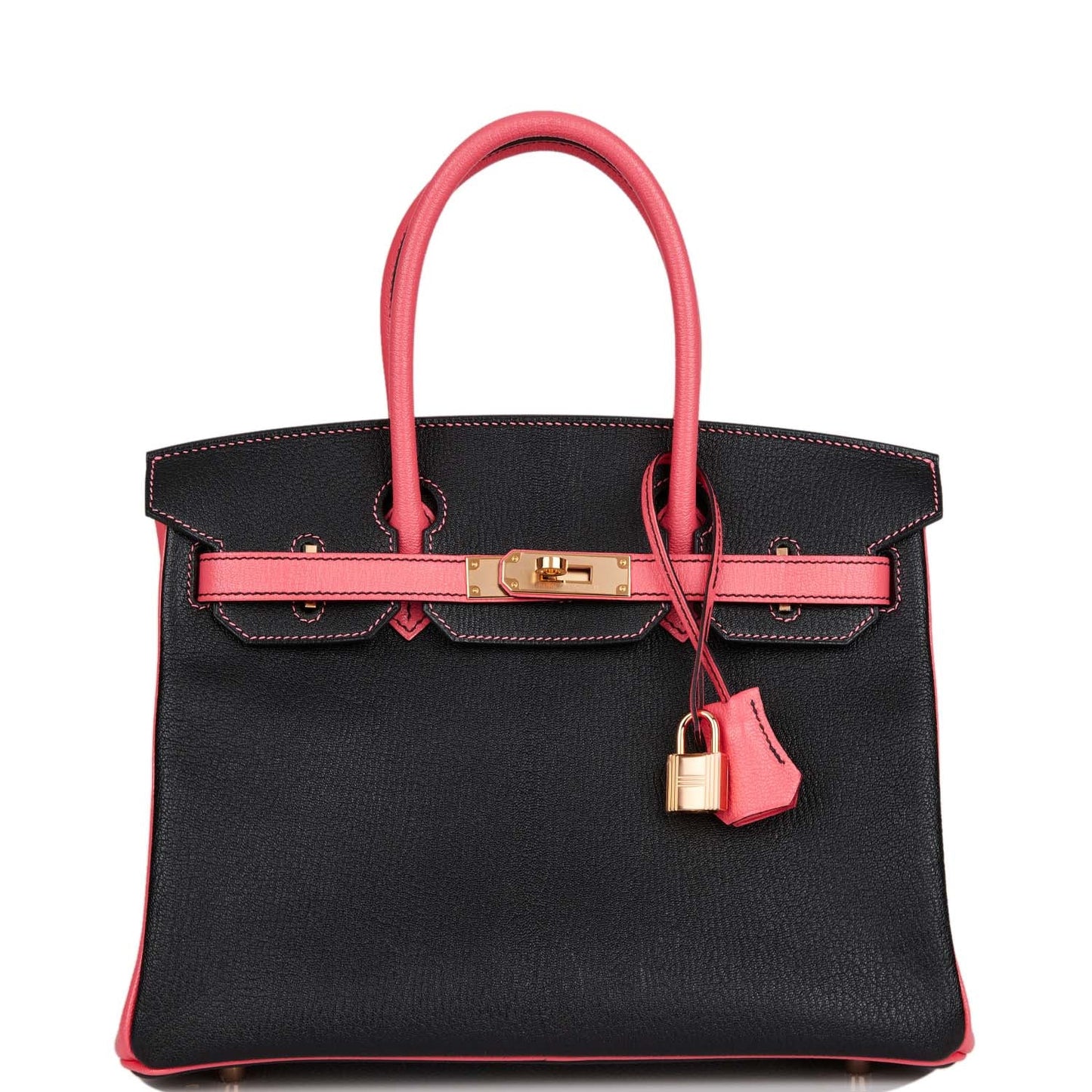 Hermes Special Order (HSS) Birkin 30 Black and Rose Azalee Chevre Rose Gold Hardware