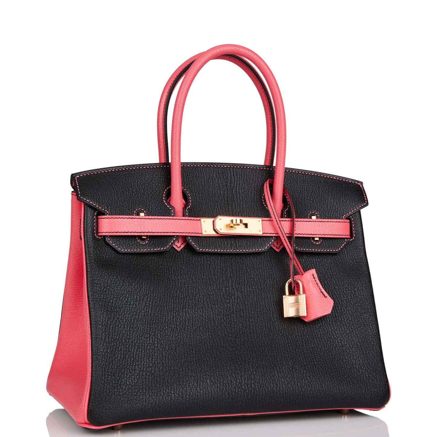 Hermes Special Order (HSS) Birkin 30 Black and Rose Azalee Chevre Rose Gold Hardware