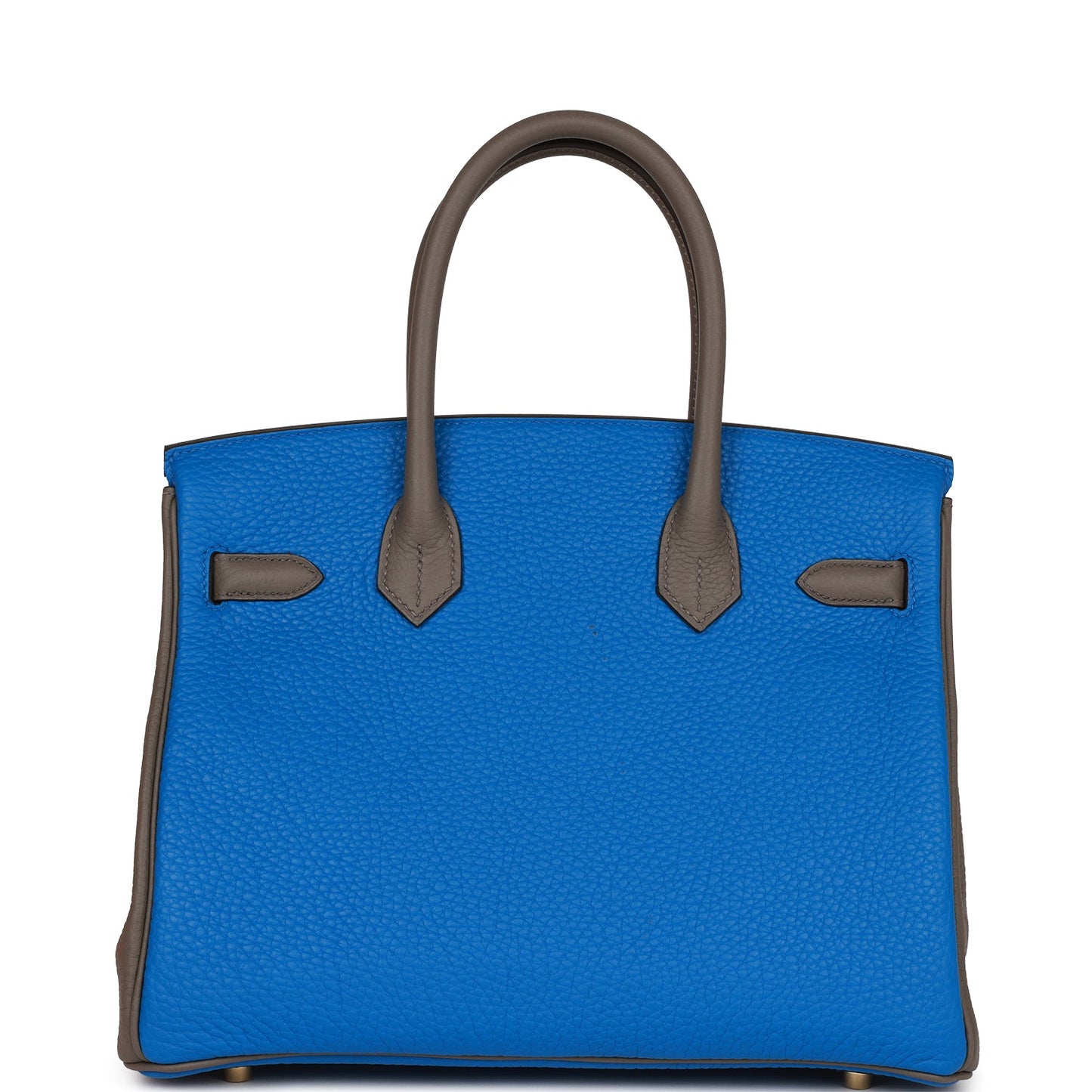 Hermes Special Order (HSS) Birkin 30 Bleu Electrique and Etain Clemence Brushed Gold Hardware