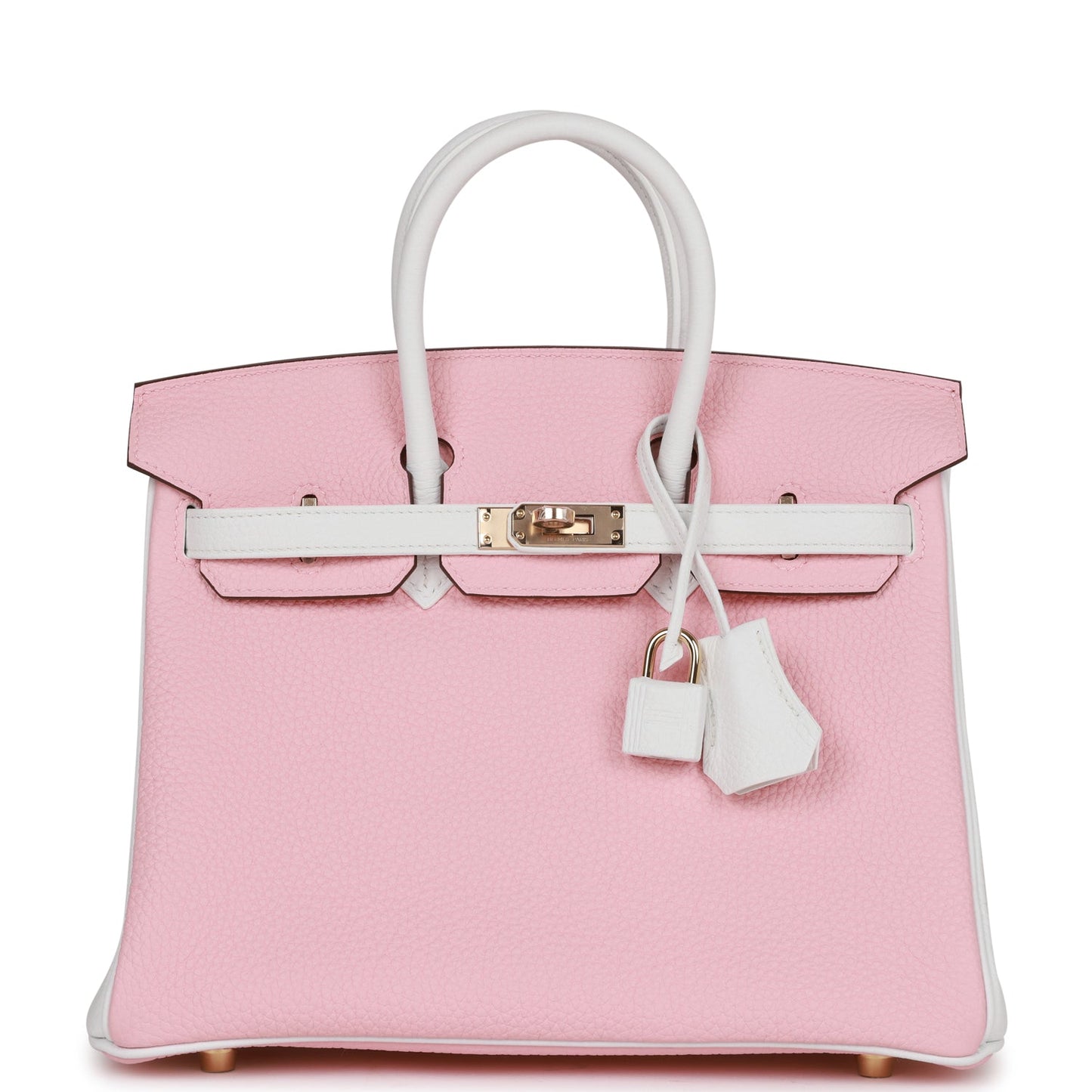 Hermes Special Order (HSS) Birkin 25 Rose Sakura and White Clemence Permabrass Hardware