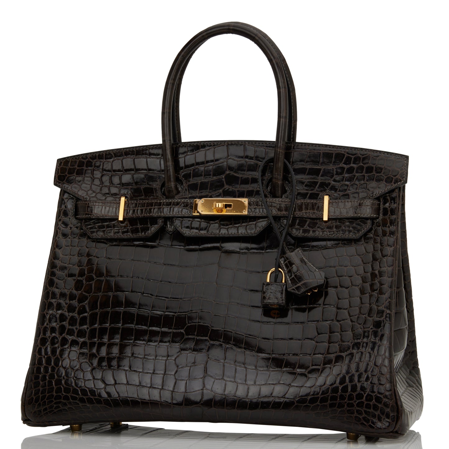 Pre-owned Hermes Birkin 35 Graphite Shiny Porosus Crocodile Gold Hardware