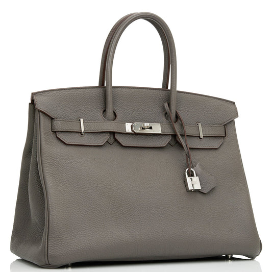 Pre-owned Hermes Birkin 35 Etain Togo Palladium Hardware