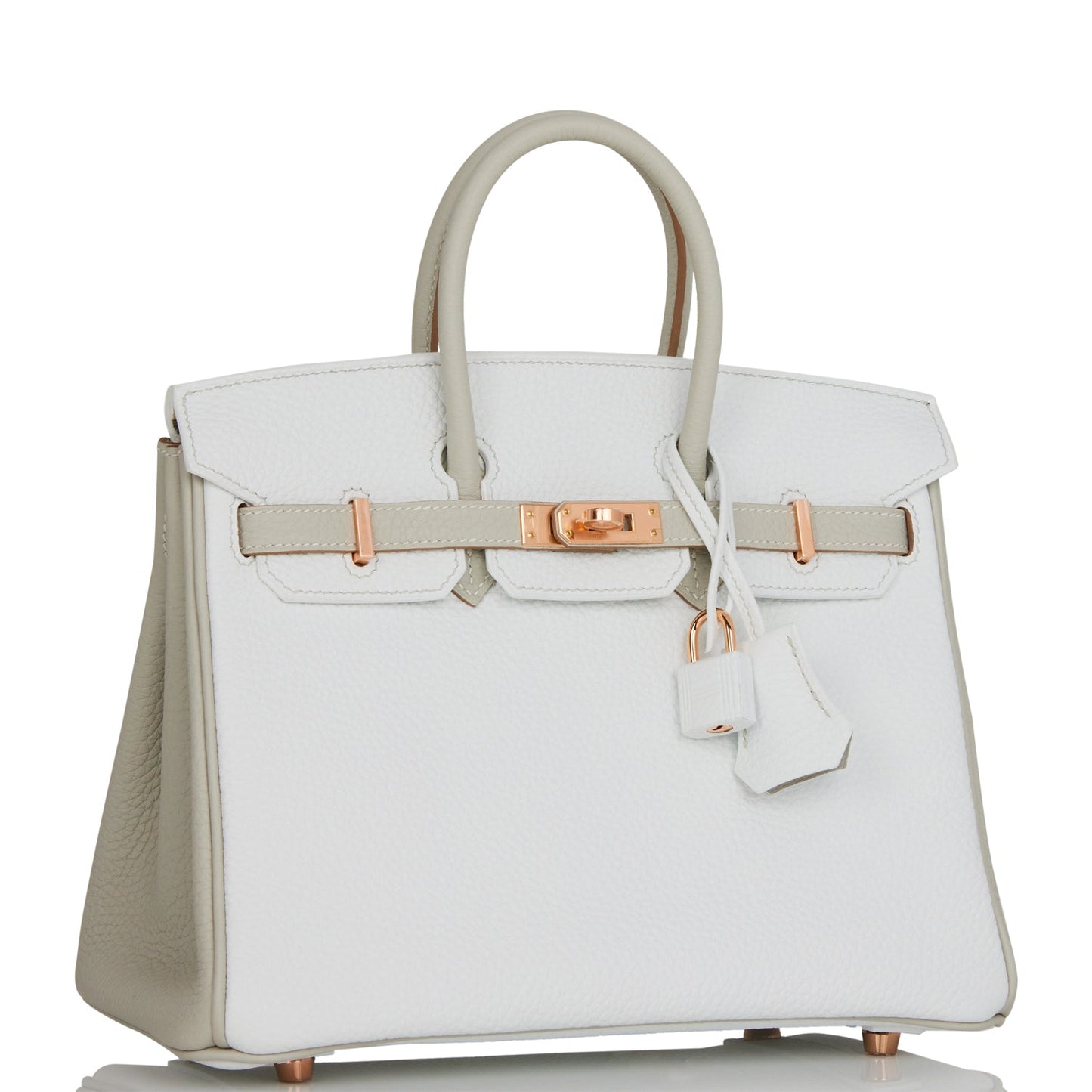 Hermes Special Order (HSS) Birkin 25 White and Gris Perle Clemence Rose Gold Hardware