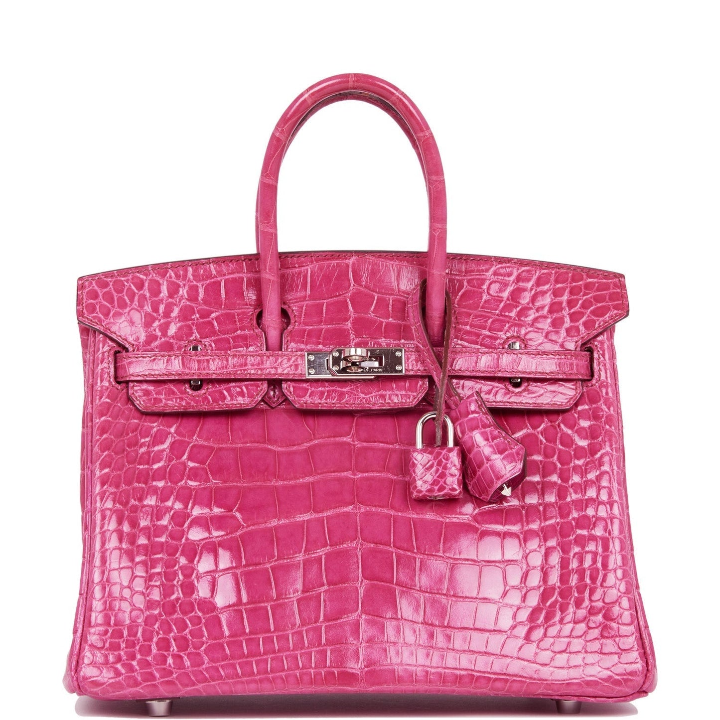 Pre-owned Hermes Birkin 25 Fuchsia Shiny Alligator Palladium Hardware