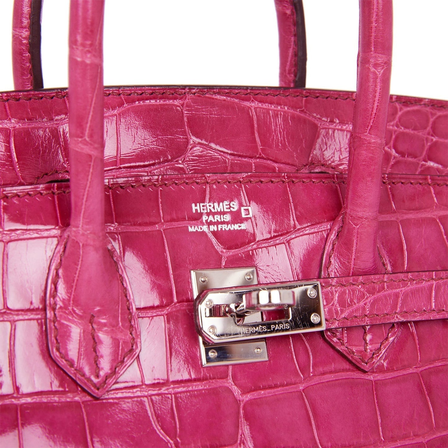 Pre-owned Hermes Birkin 25 Fuchsia Shiny Alligator Palladium Hardware