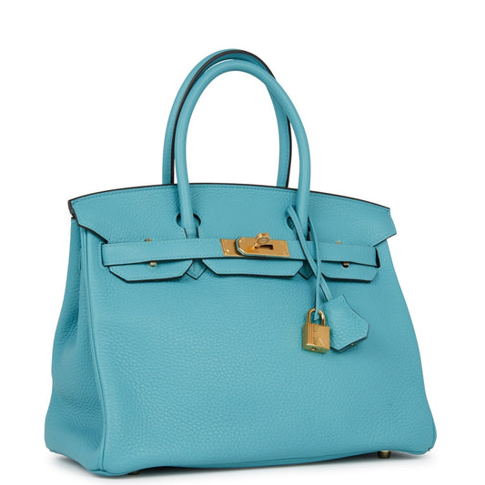 Pre-owned Hermes Birkin 30 Bleu Paon Togo Gold Hardware