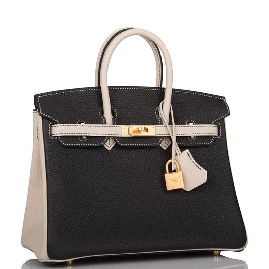 Hermes Special Order (HSS) Birkin 25 Black and Craie Togo Brushed Gold Hardware