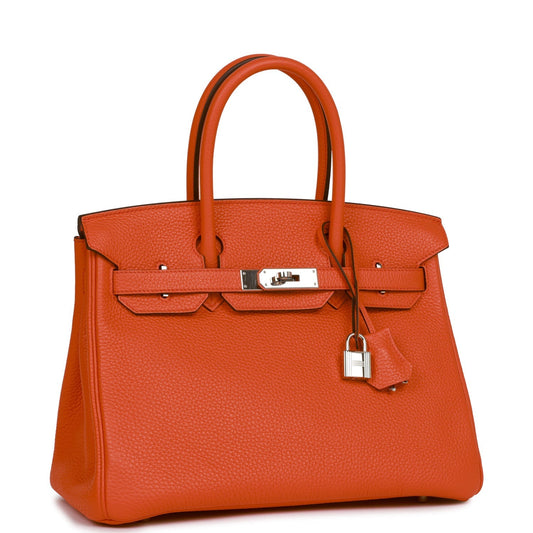 Pre-owned Hermes Birkin 30 Orange Poppy Verso Clemence Palladium Hardware