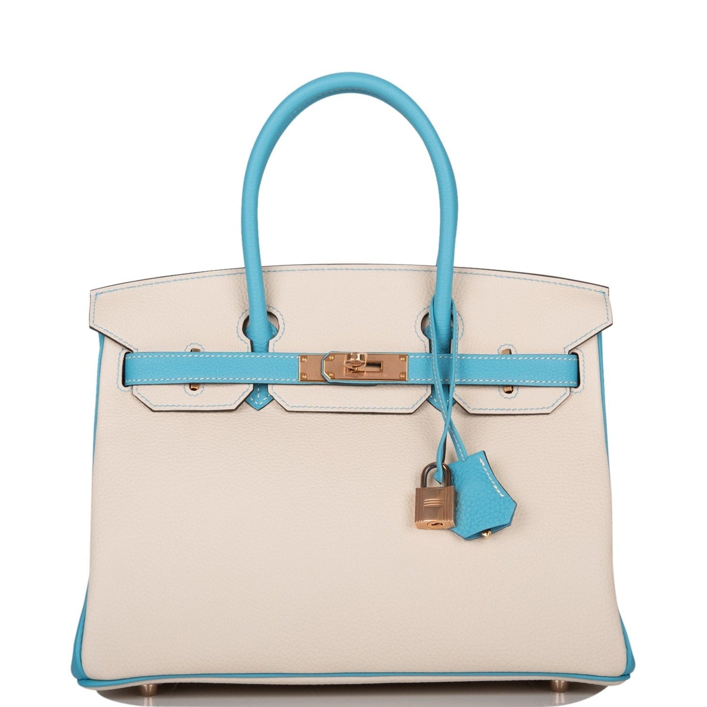 Hermes Special Order (HSS) Birkin 30 Craie and Bleu Atoll Togo Rose Gold Hardware